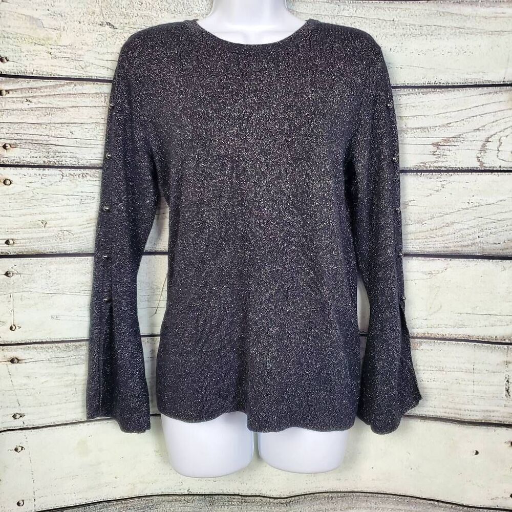 Bob Mackie Wearable Art Black Metallic Long Sleeve Sweater Women’s Medium